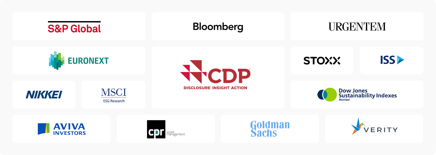 CDP 데이터 활용처 : S&P Global, Bloomberg, Urgentem, EURONEXT, STOXX, ISS, NIKKEI, MSCI ESG Research, Dow Jones Sustainability Indexes, AVIVA INVESTORS, CPR asset management, Goldman Sachs, VERITY