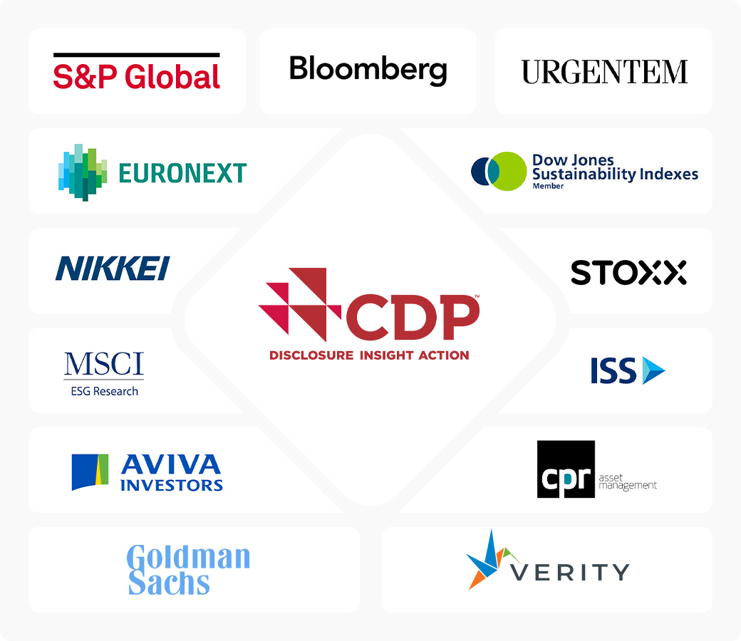 CDP 데이터 활용처 : S&P Global, Bloomberg, Urgentem, EURONEXT, STOXX, ISS, NIKKEI, MSCI ESG Research, Dow Jones Sustainability Indexes, AVIVA INVESTORS, CPR asset management, Goldman Sachs, VERITY